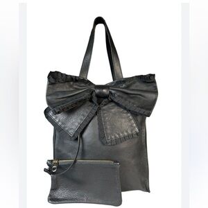 RED Valentino Grey Leather Tote Bag With Bow Detail Cute Classic Luxury Boho
